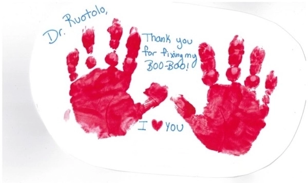 handwritten thank you card to Dr. Ruotolo